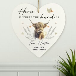 Rackhams Personalised Highland Cow Hanging Heart Ornament - thumbnail 1