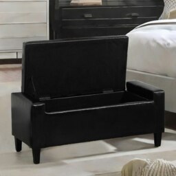 Rackhams Tufted Faux Leather Ottoman Bench Seat With Storage Black - thumbnail 4