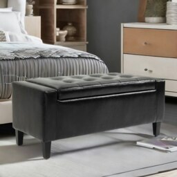 Rackhams Tufted Faux Leather Ottoman Bench Seat With Storage Black - thumbnail 2