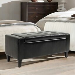 Rackhams Tufted Faux Leather Ottoman Bench Seat With Storage Black