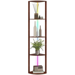 Rackhams RGB LED Floor Lamp with Shelves and Remote Control for Living Room - Brown - thumbnail 2