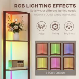 Rackhams RGB LED Floor Lamp with Shelves and Remote Control for Living Room - Brown - thumbnail 3