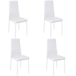 Rackhams Set of 4 Leather Upholstered Dining Chairs with Metal Legs - White