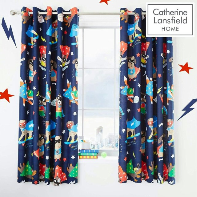 "Rackhams Super Dog Fully Lined Eyelet Curtains Blue - Blue - 66x72"" - Curtains"