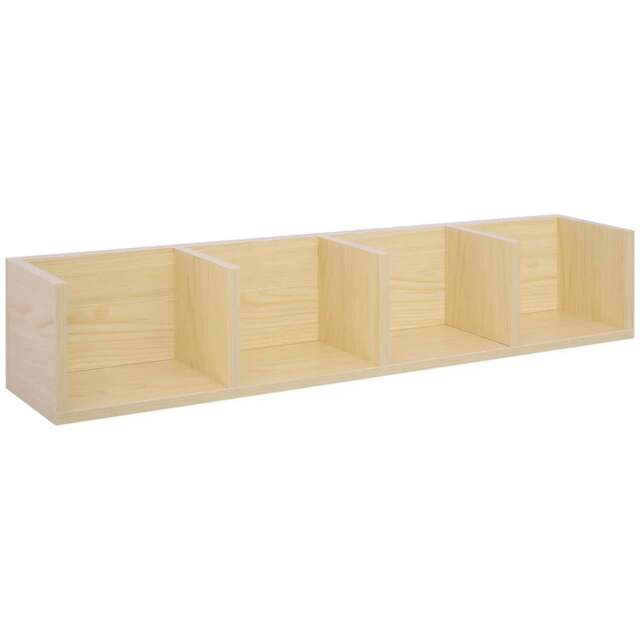 Rackhams Wall Mount 84 CD / 56 DVD/Blu-ray/ Media Storage Rack 4 Cubes Wooden Shelf Organizer Unit Bookcase Display, Natural Wood Finish - image 1