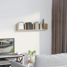 Rackhams Wall Mount 84 CD / 56 DVD/Blu-ray/ Media Storage Rack 4 Cubes Wooden Shelf Organizer Unit Bookcase Display, Natural Wood Finish - thumbnail 2