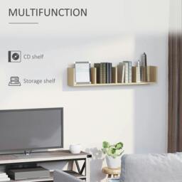 Rackhams Wall Mount 84 CD / 56 DVD/Blu-ray/ Media Storage Rack 4 Cubes Wooden Shelf Organizer Unit Bookcase Display, Natural Wood Finish - thumbnail 5