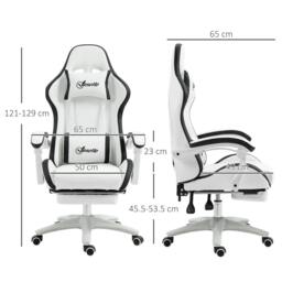 Rackhams Computer Gaming Chair, PU Leather Office Desk Chair with Footrest, Swivel Wheels, 135° Reclining Back, Lumbar Support, Headrest, White and Black - thumbnail 3