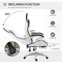 Rackhams Computer Gaming Chair, PU Leather Office Desk Chair with Footrest, Swivel Wheels, 135° Reclining Back, Lumbar Support, Headrest, White and Black - thumbnail 5