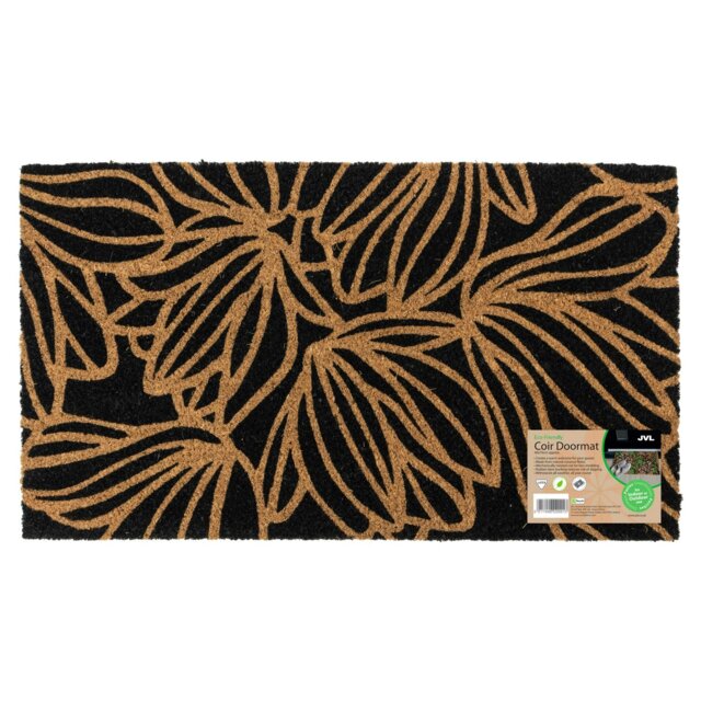Rackhams Eco-Friendly Latex Backed Coir Entrance Doormat, 40x70cm - Black Floral - 1 - Black - image 1