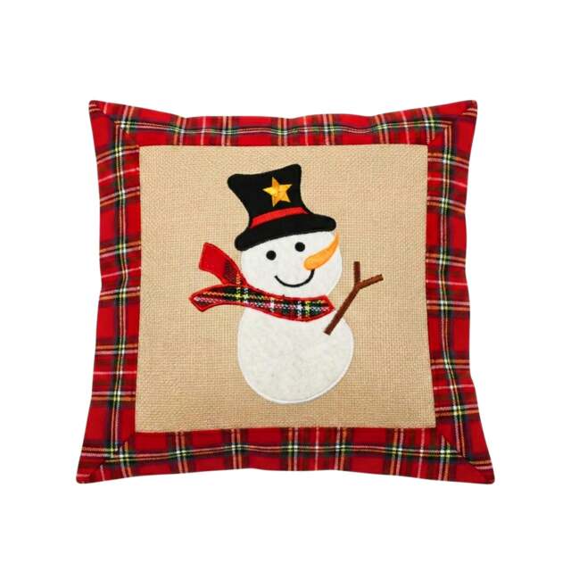 Rackhams 40x40cm Snowman Print Christmas Cushion Cover in Brown Hessian and Non-Woven - 35cm x 25cm x 2.5cm - Cotton - Brown - image 1
