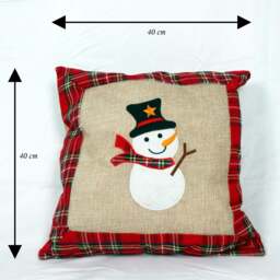 Rackhams 40x40cm Snowman Print Christmas Cushion Cover in Brown Hessian and Non-Woven - 35cm x 25cm x 2.5cm - Cotton - Brown - thumbnail 5