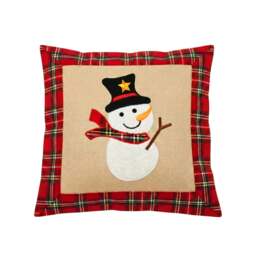 Rackhams 40x40cm Snowman Print Christmas Cushion Cover in Brown Hessian and Non-Woven - 35cm x 25cm x 2.5cm - Cotton - Brown - thumbnail 1