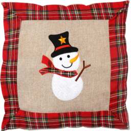 Rackhams 40x40cm Snowman Print Christmas Cushion Cover in Brown Hessian and Non-Woven - 35cm x 25cm x 2.5cm - Cotton - Brown - thumbnail 3