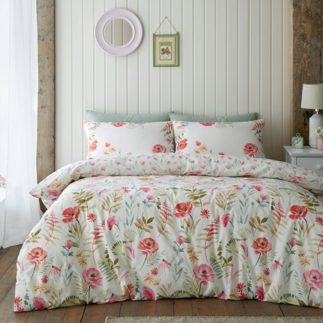 Rackhams Ella Poppy Reversible Duvet Cover Set - Cream - Single - image 1
