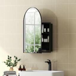 Rackhams Bathroom Mirror Cabinet with Mirror Arched Wall Cabinet Black - Bathroom Mirror Cabinet - 1 - 50 x 12 x 76 cm - thumbnail 1