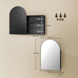 Rackhams Bathroom Mirror Cabinet with Mirror Arched Wall Cabinet Black - Bathroom Mirror Cabinet - 1 - 50 x 12 x 76 cm - thumbnail 3