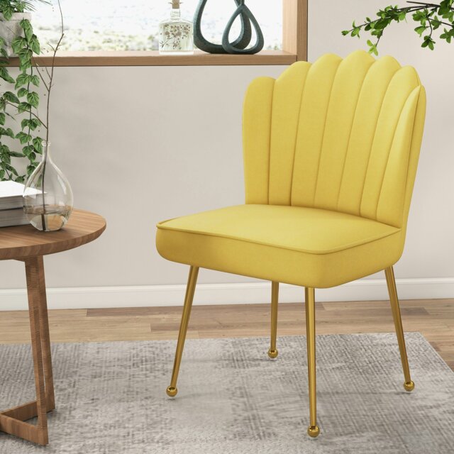 Rackhams Velvet-Feel Shell Accent Chair Home Bedroom Lounge - Yellow - Velvet-touch Polyester, Steel
