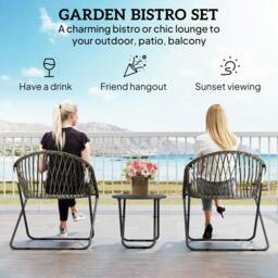 Rackhams Outdoor Bistro Set, Folding Table and Rattan Chairs for 2, Grey - Grey - 3 - Patio Bistro Set - thumbnail 4