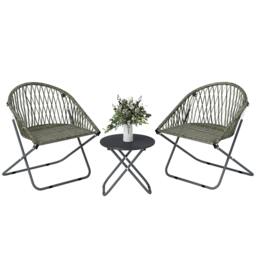 Rackhams Outdoor Bistro Set, Folding Table and Rattan Chairs for 2, Grey - Grey - 3 - Patio Bistro Set - thumbnail 2