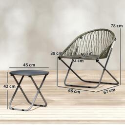 Rackhams Outdoor Bistro Set, Folding Table and Rattan Chairs for 2, Grey - Grey - 3 - Patio Bistro Set - thumbnail 3