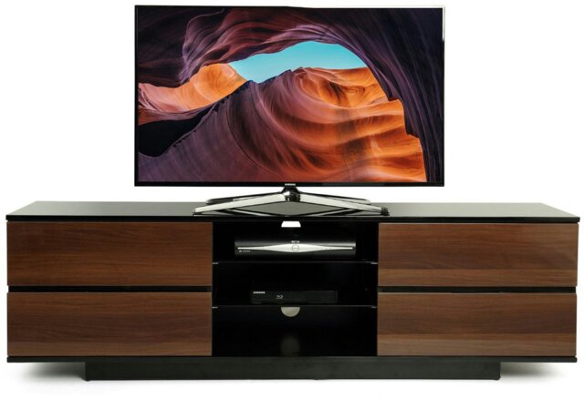 "Rackhams Avitus Premium High Gloss Black with 4-Walnut Drawers and 3-Shelf 32""-65"" LED/OLED/LCD TV Cabinet" - image 1