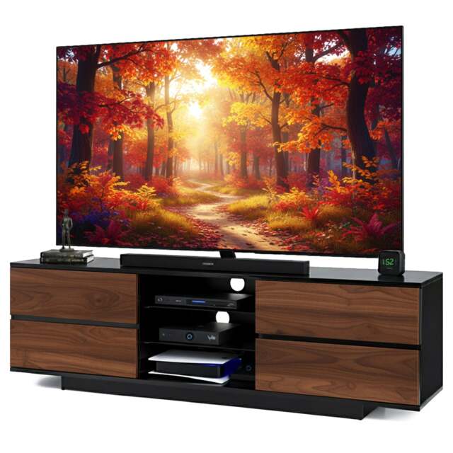 "Rackhams Avitus Premium High Gloss Black with 4-Walnut Drawers and 3-Shelf 32""-65"" LED/OLED/LCD TV Cabinet" - image 1