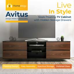 "Rackhams Avitus Premium High Gloss Black with 4-Walnut Drawers and 3-Shelf 32""-65"" LED/OLED/LCD TV Cabinet" - thumbnail 6