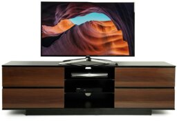 "Rackhams Avitus Premium High Gloss Black with 4-Walnut Drawers and 3-Shelf 32""-65"" LED/OLED/LCD TV Cabinet" - thumbnail 1