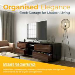"Rackhams Avitus Premium High Gloss Black with 4-Walnut Drawers and 3-Shelf 32""-65"" LED/OLED/LCD TV Cabinet" - thumbnail 4