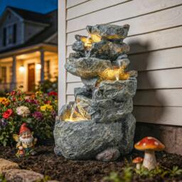 Rackhams Outdoor Water Fountain with 6-Tier Rock Style, LED Lights, Grey - Grey - 33 x 27 x 53 cm - 1 - thumbnail 1