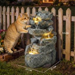 Rackhams Outdoor Water Fountain with 6-Tier Rock Style, LED Lights, Grey - Grey - 33 x 27 x 53 cm - 1 - thumbnail 3