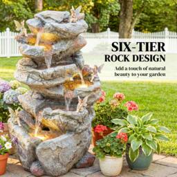 Rackhams Outdoor Water Fountain with 6-Tier Rock Style, LED Lights, Grey - Grey - 33 x 27 x 53 cm - 1 - thumbnail 4