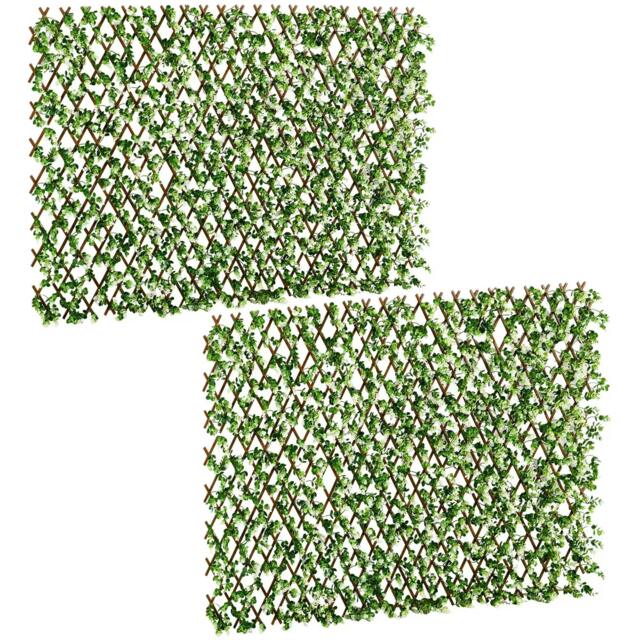 Rackhams 2pc Expanding Garden Trellis, 2 x 1m Faux Decorative Privacy Fence with Artificial Leaves, Privacy Screen Greenery Walls, Eucalyptus Leaves - image 1