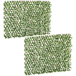 Rackhams 2pc Expanding Garden Trellis, 2 x 1m Faux Decorative Privacy Fence with Artificial Leaves, Privacy Screen Greenery Walls, Eucalyptus Leaves - thumbnail 1