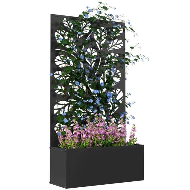 Rackhams Outdoor Metal Planter, with Back Trellis - Black