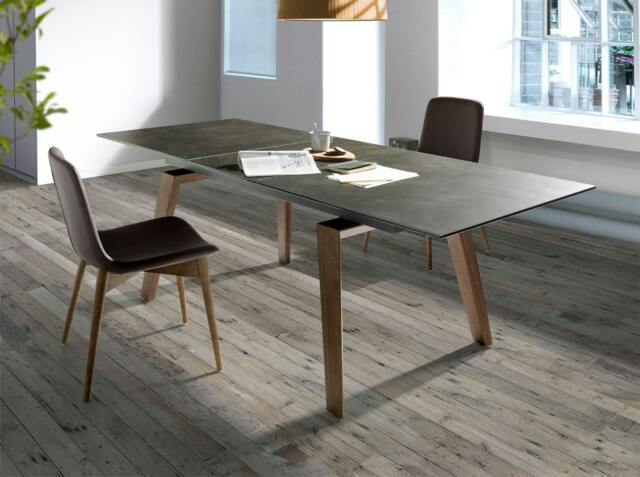 Rackhams Rectangular porcelain marble and walnut extending dining table 1026 - image 1