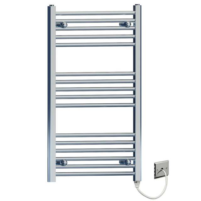 Rackhams 600 x 900mm Flat and Curved Chrome Electric Pre-Filled Heated Towel Rail Radiator For Bathroom Designer Standard Element - image 1