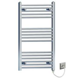 Rackhams 600 x 900mm Flat and Curved Chrome Electric Pre-Filled Heated Towel Rail Radiator For Bathroom Designer Standard Element - thumbnail 1