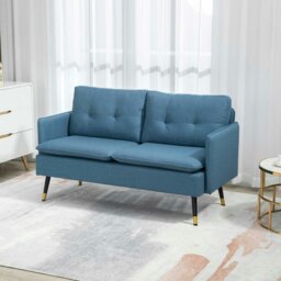 Rackhams Modern Upholstered Two Seater Sofa for Bedroom Living Room - Blue - Linen(100% Polyester), Foam, Steel - 2 Seater
