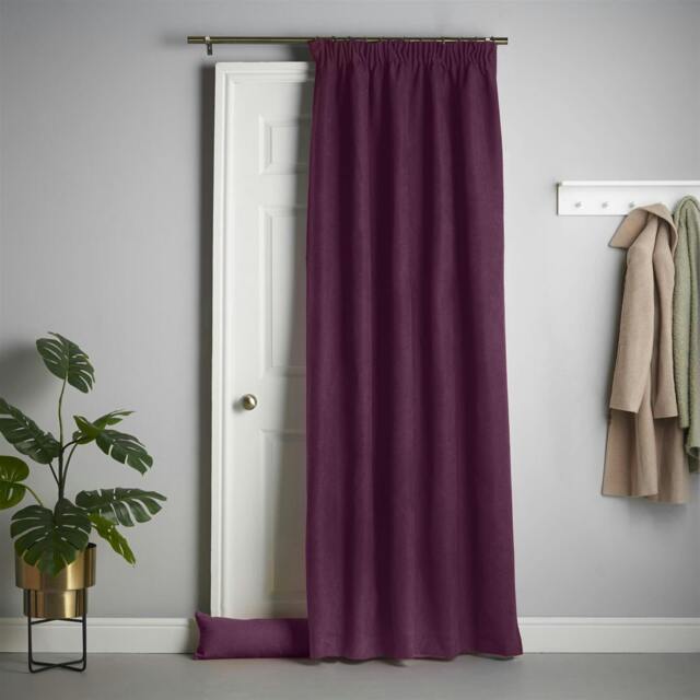 Rackhams Velvet Chenille Thermal Fleece Lined Single Pencil Pleat Door Curtain - Aubergine - 137cm width x 213cm drop - image 1