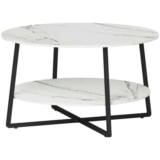 Rackhams Two-Tier Marble-Effect Coffee Table - White/Black