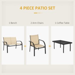 Rackhams 4pcs Patio Furniture Set Garden Sofa Glass Top Coffee Table Beige - thumbnail 4