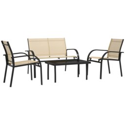 Rackhams 4pcs Patio Furniture Set Garden Sofa Glass Top Coffee Table Beige - thumbnail 3