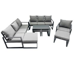 Rackhams Outdoor Garden Furniture Set Aluminium Lounge 3 Seat Sofa Oblong Coffee Table Sets with Chair 4 Stools Dark Grey - thumbnail 1