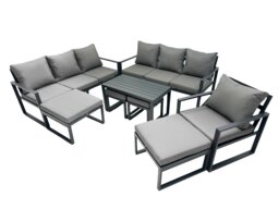 Rackhams Outdoor Garden Furniture Set Aluminium Lounge 3 Seat Sofa Oblong Coffee Table Sets with Chair 4 Stools Dark Grey - thumbnail 2