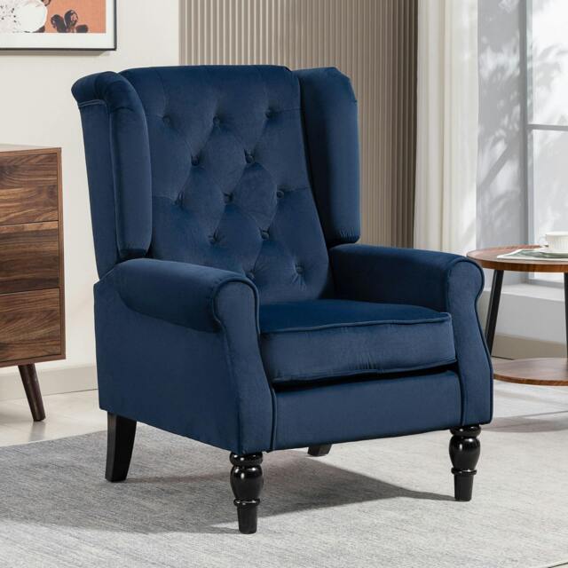 Rackhams Accent Armchair Home Furniture Retro Tufted Club Fabric Dark Blue - Retro vintage - Wingback Armchair - image 1
