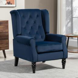 Rackhams Accent Armchair Home Furniture Retro Tufted Club Fabric Dark Blue - Retro vintage - Wingback Armchair