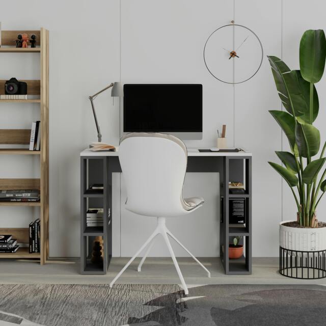 Rackhams Modern Colmar 106cm Working Desk Particleboard 3 Open Shelves Wall Fix H75xW106cm - Anthracite Grey - image 1