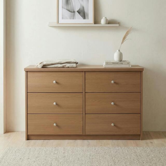 Rackhams Freya 3 + 3 Wide Chest of Drawers - Smoke Oak effect - image 1